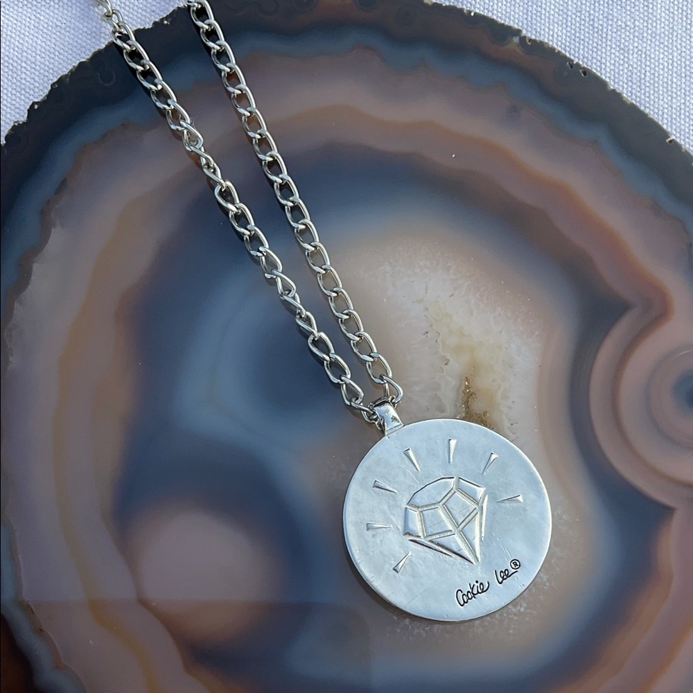 NWT cookie Lee long silver heart necklace diamond pendant